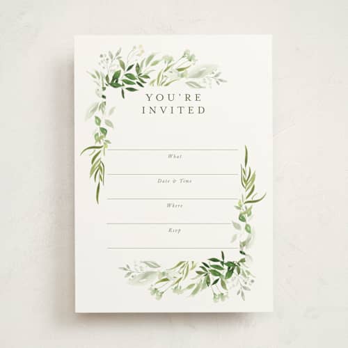 This is a garden blank hosting stationery with standard by Leah Bisch called verdure printing on signature in standard