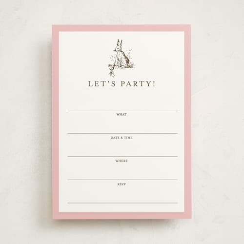 This is a blush blank hosting stationery with standard by Megan Davis called classic bunny printing on signature in standard