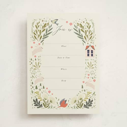 This is a sand blank hosting stationery with standard by Hannah Williams called easter village printing on signature in standard