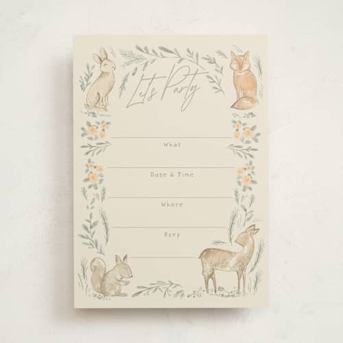 This is a ginger blank hosting stationery with standard by Creo Study called vintage woodland printing on signature in standard