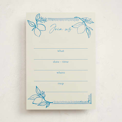 This is a ocean blank hosting stationery with standard by Pati Cascino called mediterraneo printing on signature in standard