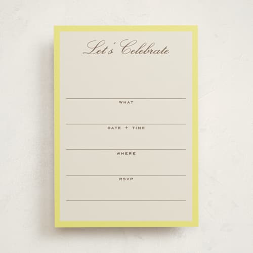 This is a limone blank hosting stationery with standard by Megan Davis called campania printing on signature in standard