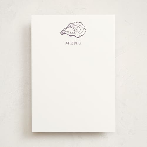 This is a eggplant blank hosting stationery with standard by Cass Loh called oyster shell printing on signature in standard