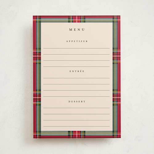This is a classic blank hosting stationery with standard by Olivia Kanaley Inman called highland holiday printing on signature in standard
