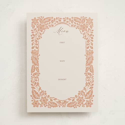 This is a peach fuzz blank hosting stationery with standard by Jen Owens called embroidered printing on signature in standard