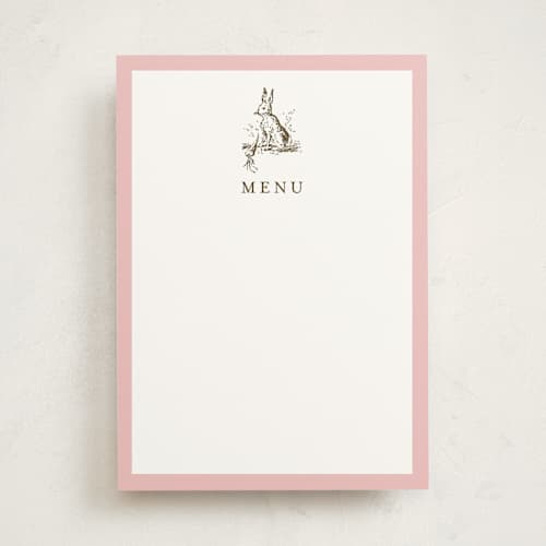 This is a blush blank hosting stationery with standard by Megan Davis called classic bunny printing on signature in standard