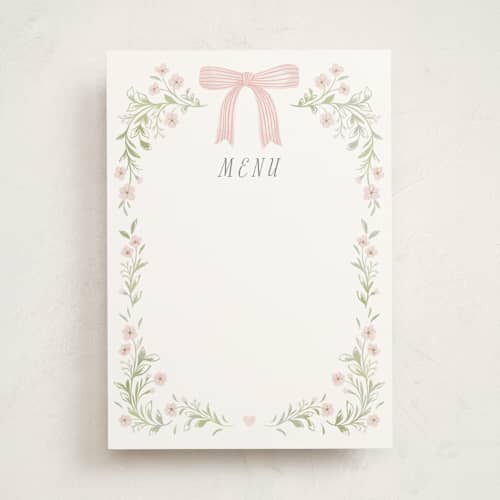 This is a blush blank hosting stationery with standard by Paper Raven Co. called dainty garden printing on signature in standard
