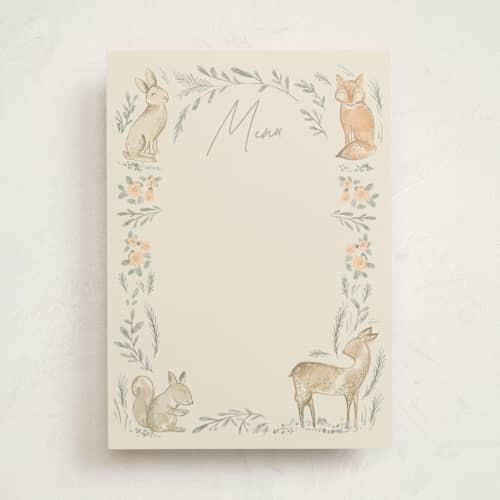This is a ginger blank hosting stationery with standard by Creo Study called vintage woodland printing on signature in standard