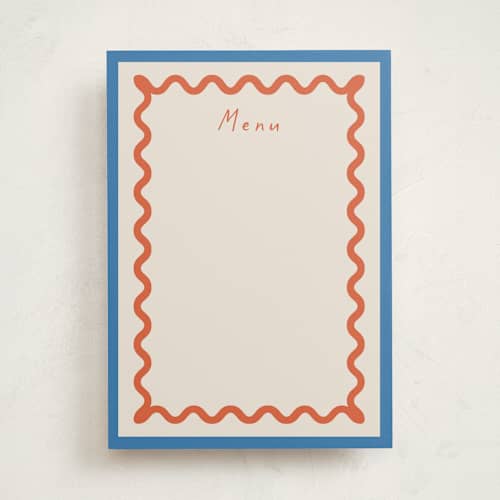 This is a papaya blank hosting stationery with standard by Blustery August called party squiggle printing on signature in standard