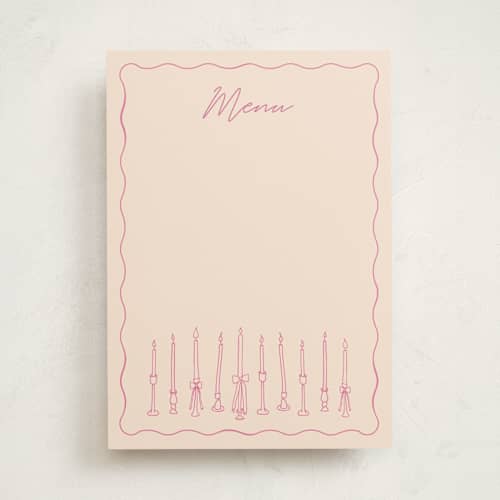 This is a bubblegum blank hosting stationery with standard by Ellen Schlegelmilch called candlesticks printing on signature in standard
