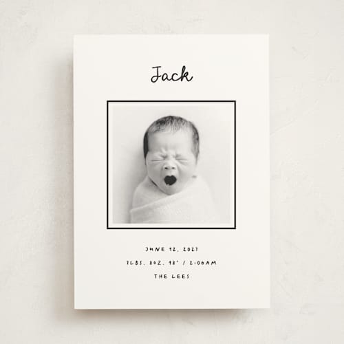 This is a snow birth announcements with standard by AK Graphics called cursive printing on doublethick in photo_mount