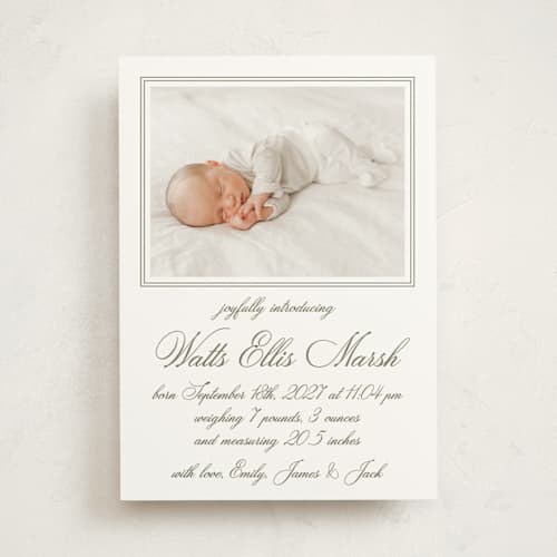 This is a fern birth announcements with standard by Megan Davis called walden printing on doublethick in photo_mount