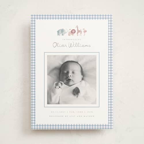 This is a sky birth announcements with standard by Teju Reval called sweet safari printing on doublethick in photo_mount