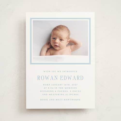 This is a sky birth announcements with standard by Pati Cascino called joy printing on doublethick in photo_mount
