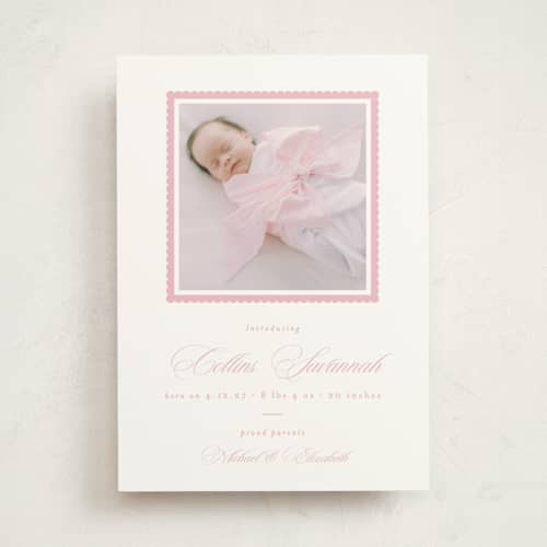 This is a ballet slipper birth announcements with standard by Emily Betts called simple sophistitac printing on doublethick in photo_mount
