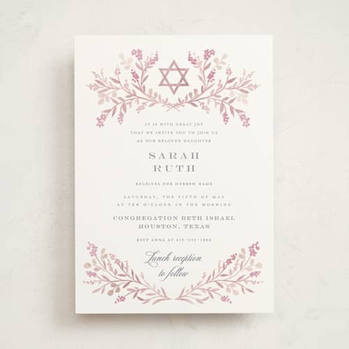 This is a rosebud bris baby naming invitations with standard by Petra Kern called monogrammed printing on signature in standard