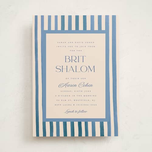 This is a sky bris baby naming invitations with standard by Teju Reval called painted stripes printing on signature in standard