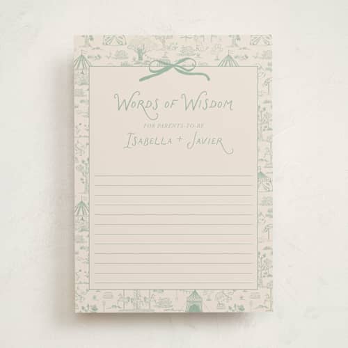This is a pistachio baby shower game activity cards with standard by Kartika Paramita called animal circus toile printing on signature in standard