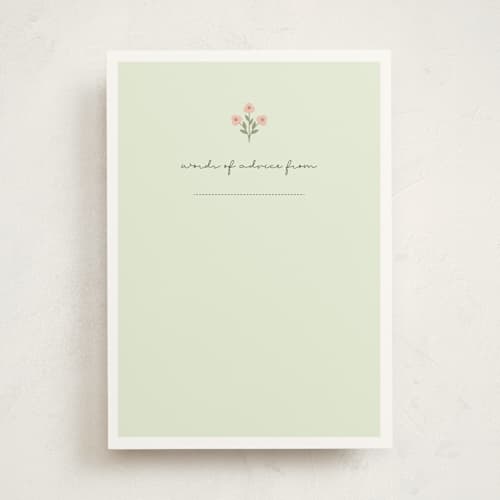 This is a peach baby shower game activity cards with standard by Sara Hicks Malone called petite fleur printing on signature in standard