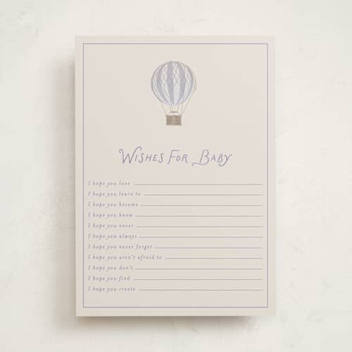 This is a bluebird baby shower game activity cards with standard by Kampai Designs called balloons printing on signature in standard