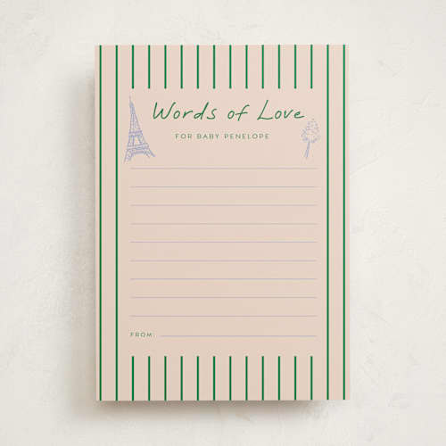 This is a violette baby shower game activity cards with standard by Vera Lim called parisian cafe printing on signature in standard