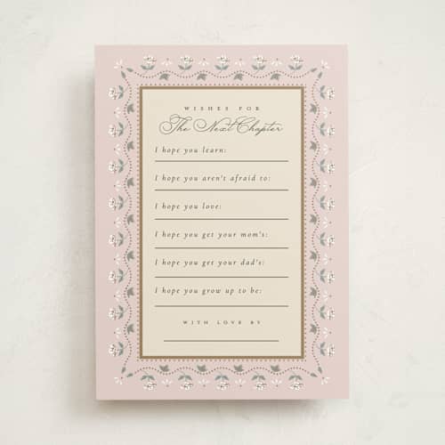 This is a antique blush baby shower game activity cards with standard by Ana de Sousa called petal & pram printing on signature in standard