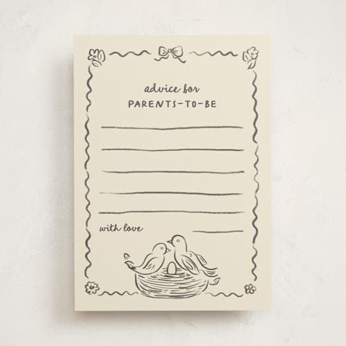 This is a beetle baby shower activity cards with standard by Creo Study called nesting era printing on signature in standard