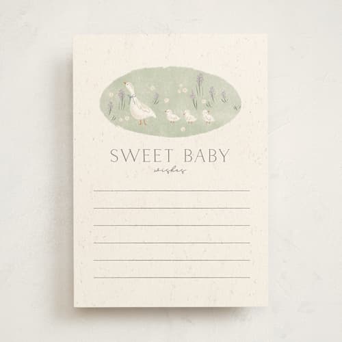 This is a cream baby shower game activity cards with standard by Kiersten Garner called cottage baby printing on signature in standard