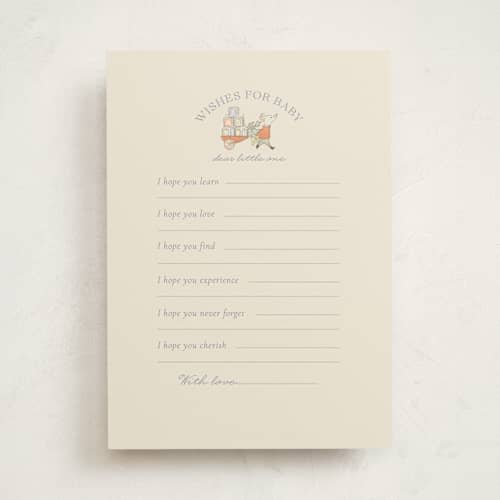 This is a vanilla baby shower game activity cards with standard by Sabrin Deirani called vintage magic town printing on signature in standard