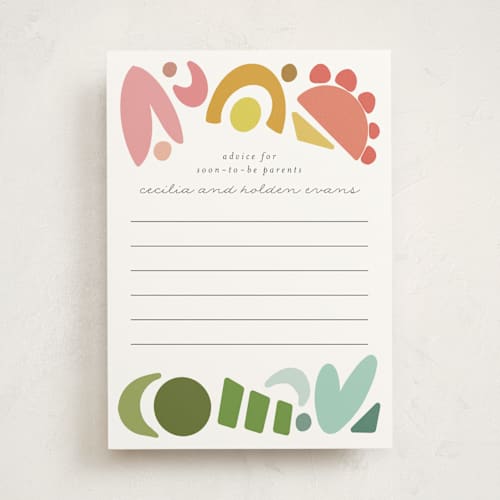 This is a rainbow baby shower activity cards with standard by Morgan Kendall called rainbow shapes printing on signature in standard