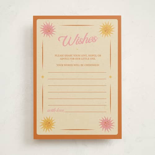 This is a poppy baby shower activity cards with standard by Leish called little ray of sunshine printing on signature in standard