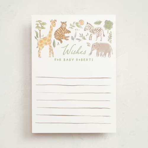 This is a jungle baby shower activity cards with standard by Creo Study called a wild one printing on signature in standard