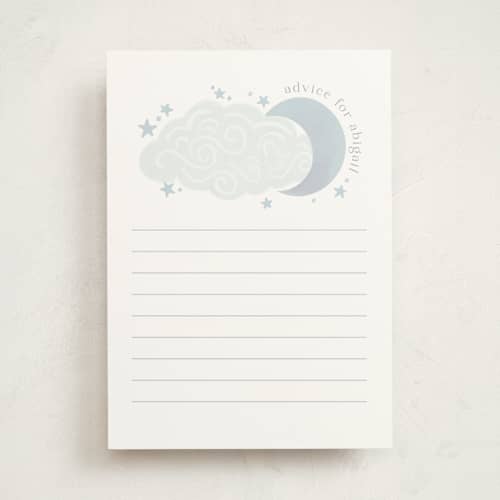 This is a celestial baby shower activity cards with standard by Joanna Griffin called over the moon printing on signature in standard