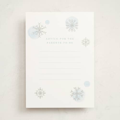 This is a glacier baby shower activity cards with standard by Baumbirdy called snowflakes printing on signature in standard