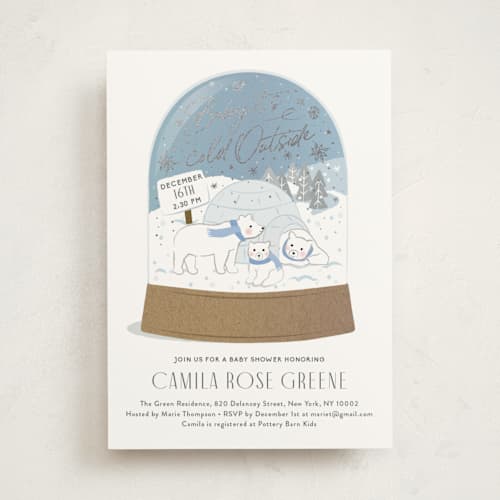 This is a sparkle foil stamped baby shower invitations with foil pressed by Jennifer Lew called winter bears printing on signature in standard