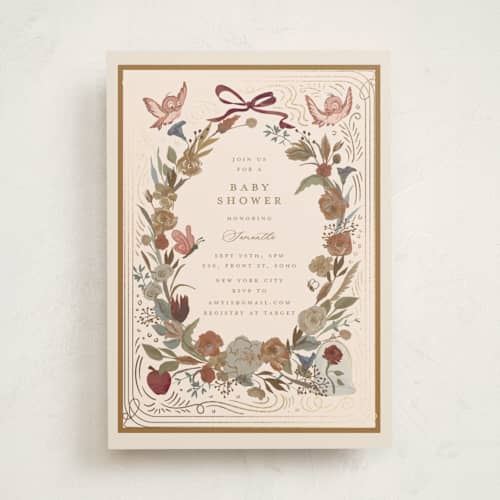 This is a sunshine foil stamped baby shower invitations with foil pressed by Teju Reval called disney's storybook printing on signature in standard
