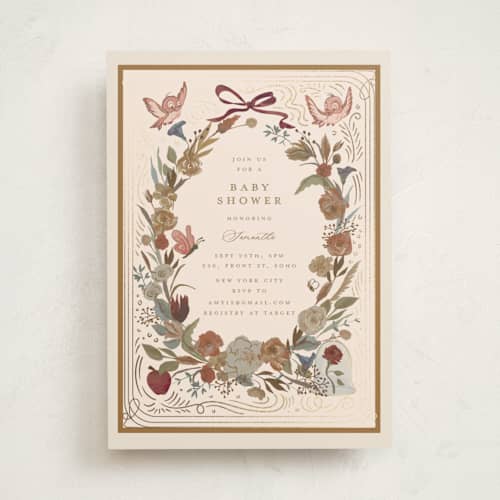 This is a sunshine foil stamped baby shower invitations with foil pressed by Teju Reval called disney's storybook printing on signature in standard