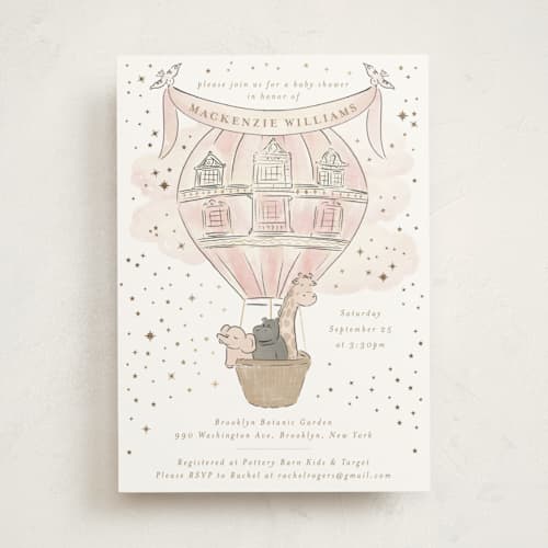 This is a cotton candy foil stamped baby shower invitations with foil pressed by Jenna Holcomb called bebe printing on signature in standard