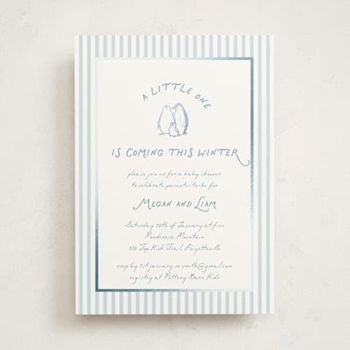 This is a sky foil stamped baby shower invitations with foil pressed by Lucrecia Caporale called arctic family printing on signature in standard