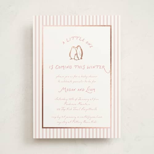 This is a bubblegum foil stamped baby shower invitations with foil pressed by Lucrecia Caporale called arctic family printing on signature in standard