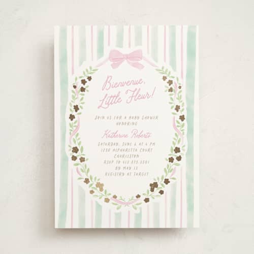 This is a cupcake foil stamped baby shower invitations with foil pressed by Creo Study called little fleur printing on signature in standard