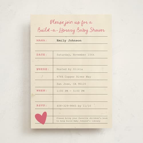 This is a peony baby shower invitations with standard by Ilene Guy called build a library printing on signature in standard