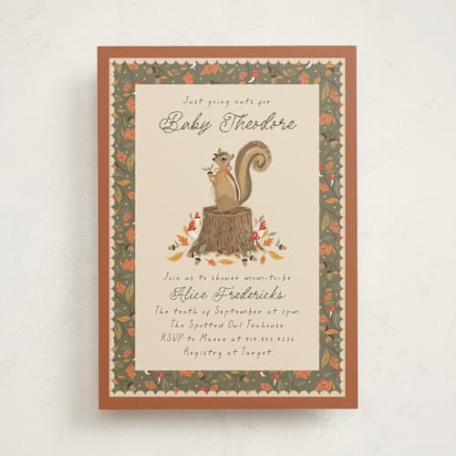 This is a pumpkin baby shower invitations with standard by Jackie Crawford called nuts for baby printing on signature in standard