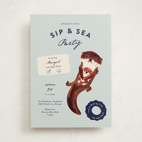 This is a sea baby shower invitations with standard by Gwen Bedat called sip & sea printing on signature in standard