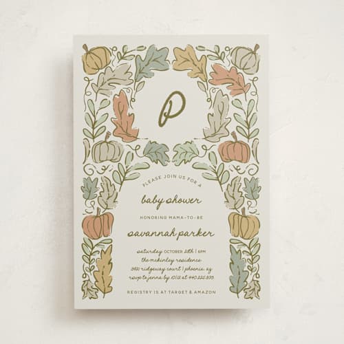 This is a natural baby shower invitations with standard by Kelly Watkins called vintage autumn printing on signature in standard
