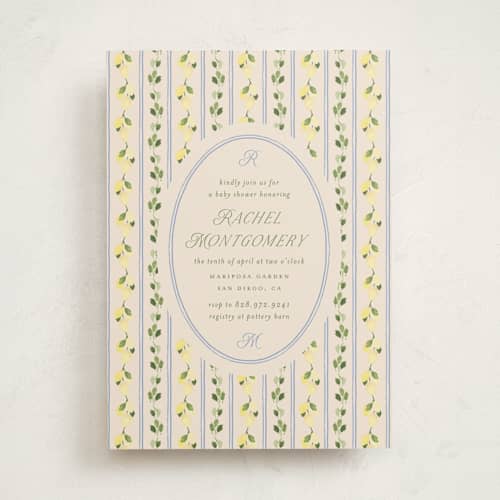 This is a rome baby shower invitations with standard by Claudia Orengo called limoncello printing on signature in standard