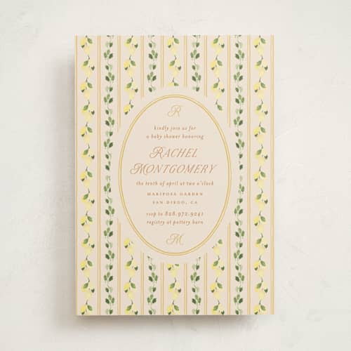 This is a bari baby shower invitations with standard by Claudia Orengo called limoncello printing on signature in standard