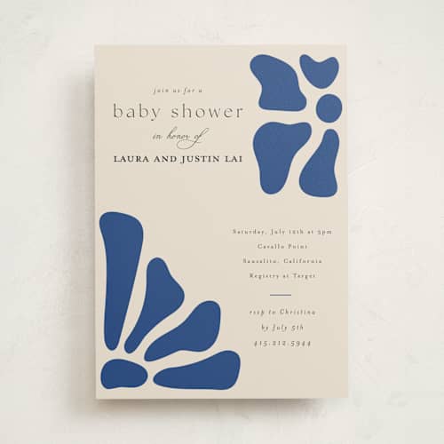This is a cobalt baby shower invitations with standard by Joyce Pinheiro called modern bloom printing on signature in standard