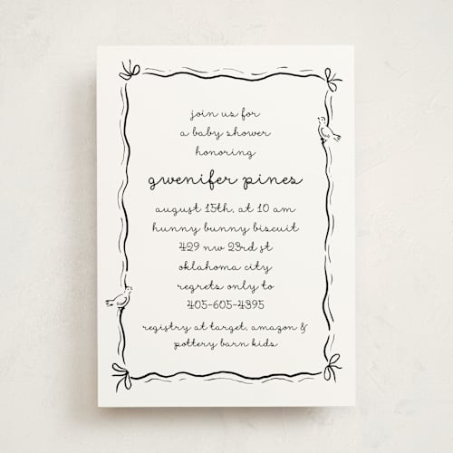 This is a cotton baby shower invitations with standard by Deynaaz Daraei called okarche printing on signature in standard