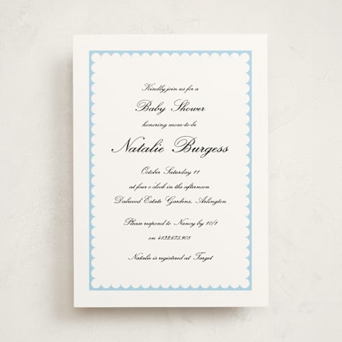 This is a sky baby shower invitations with standard by Catherine Culvenor called sweetly scalloped printing on signature in standard